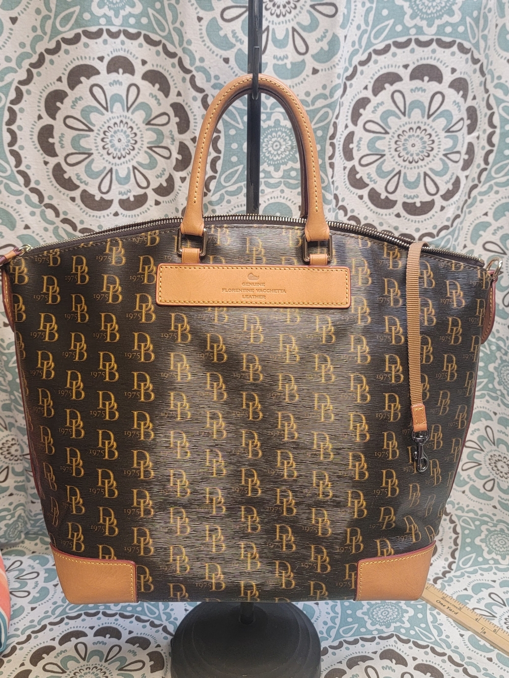 Dooney & Bourke Vanessa Florentine Vachetta Leather Monogram Satchel Bag tote